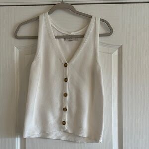 LOFT White Button-Front Knit Tank Top